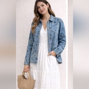 Tantrums Blue Floral Embroidered Jean Jacket